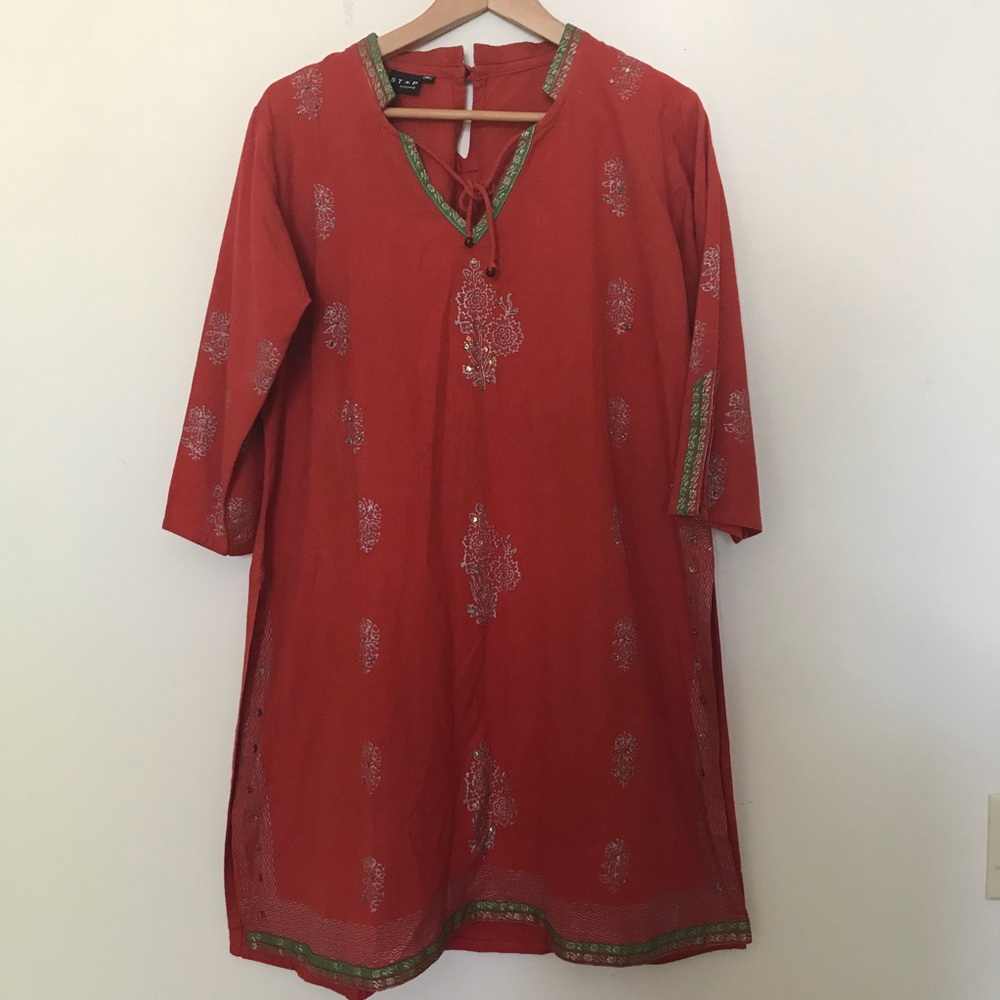 Red embellished Indian kurta / tunic